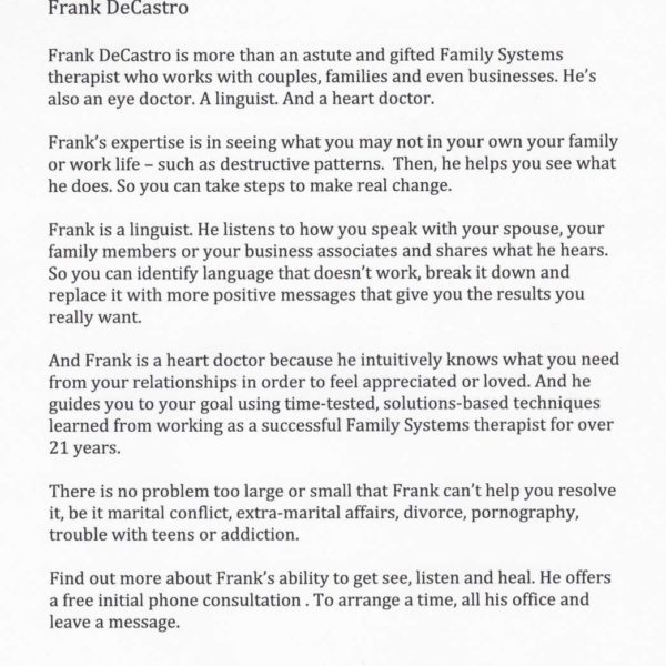 Frank DeCastro - Psychologist Promo