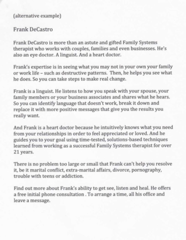 Frank DeCastro (psychologist) Promo