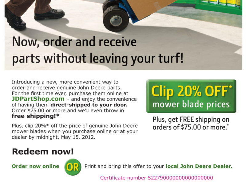 John Deere email - Turf parts offer